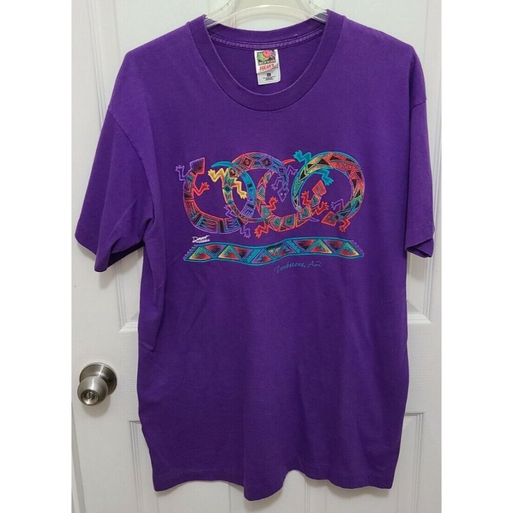 Vtg 90s Desert Impressions Short Sleeve Tshirt Tombstone AZ Lizards Purple Sz XL